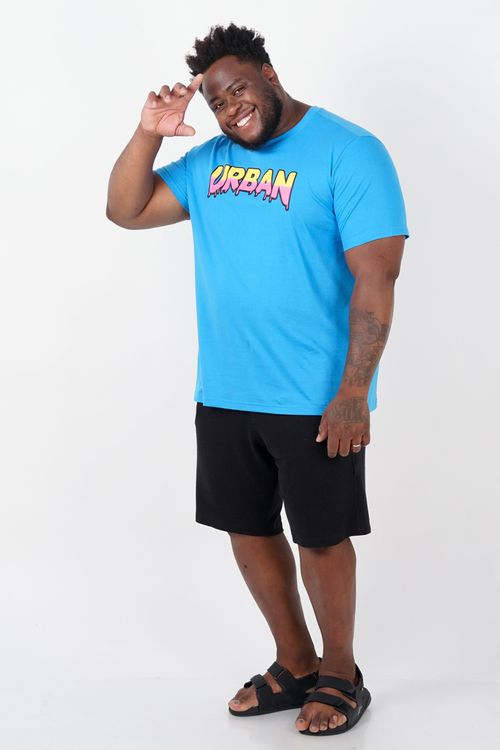 Camiseta estampada urban plus size azul