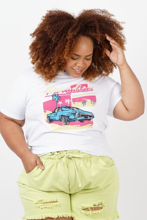 T-shirt com estampa na frente plus size branco