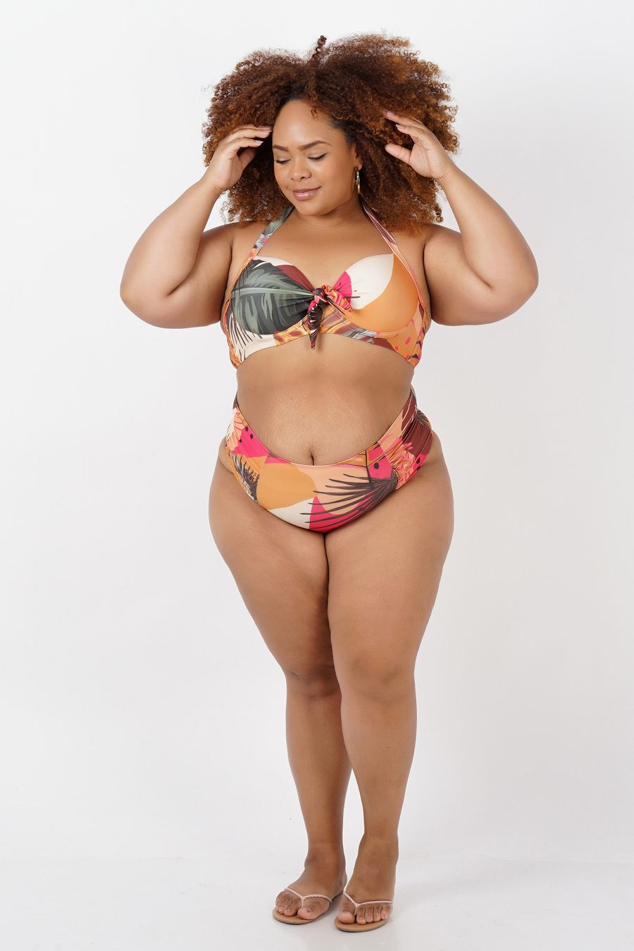 Top biquíni estampado com bojo plus size laranja