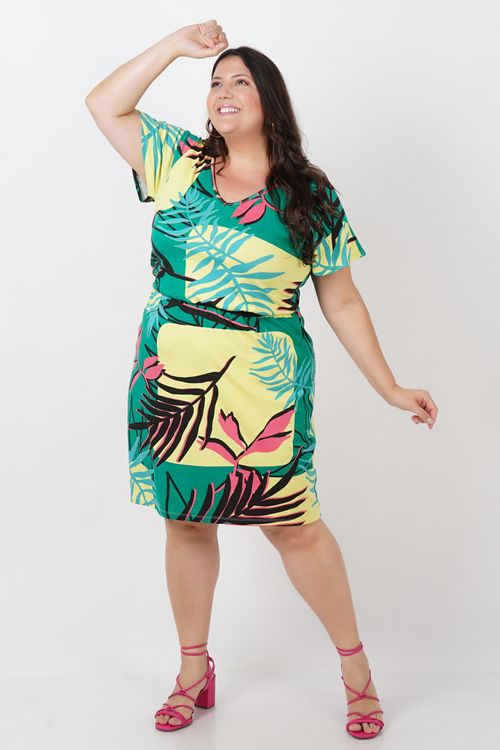 Vestido de malha estampada plus size verde
