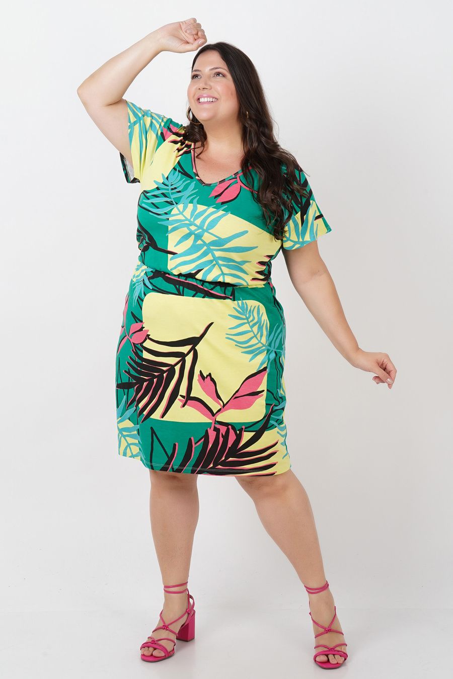 Vestido de malha estampada plus size verde