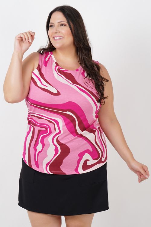 Regata de malha estampada plus size rosa