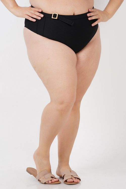 Calcinha biquíni malha texturizada plus size preto