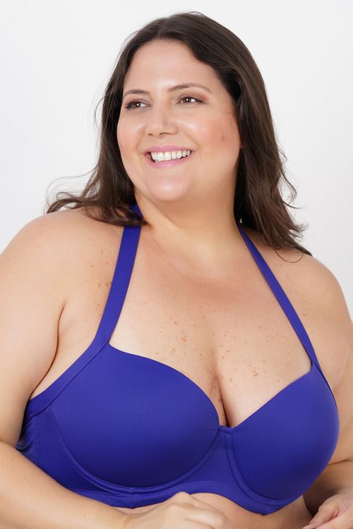 Top biquíni liso com bojo plus size azul marinho