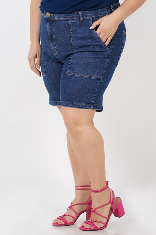 Shorts jeans com bolso chapado plus size jeans blue