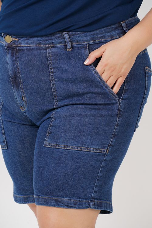 Shorts jeans com bolso chapado plus size jeans blue