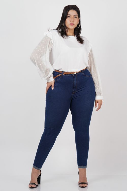 Blusa manga longa de tule plus size off white