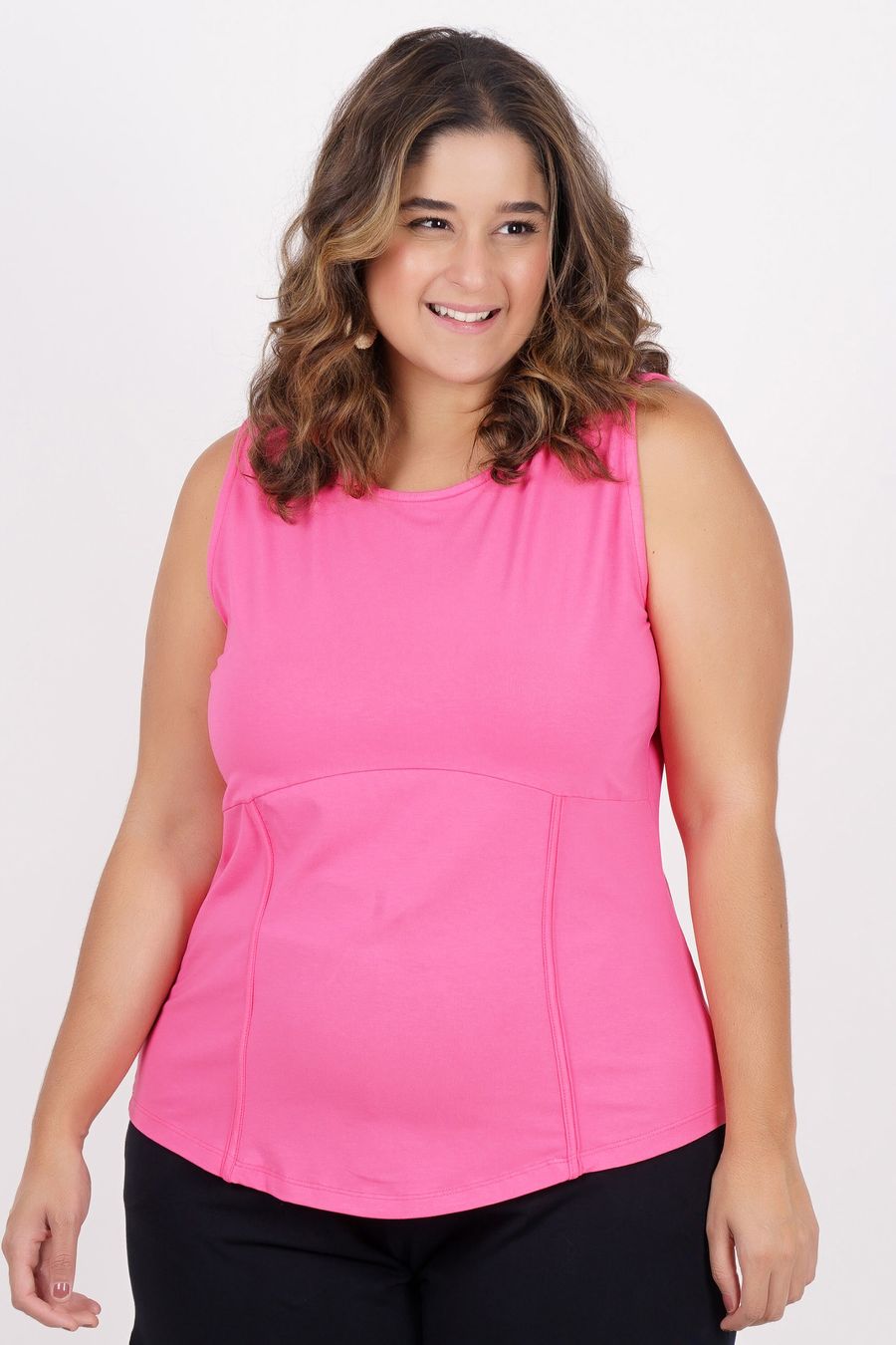 Regata lisa com recortes plus size rosa