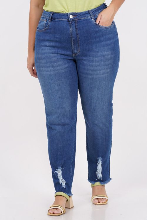 Calça skinny jeans com rasgos plus size jeans blue