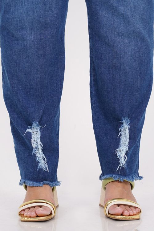 Calça skinny jeans com rasgos plus size jeans blue