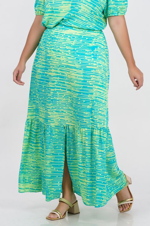 Saia midi de viscose estampada  plus size verde