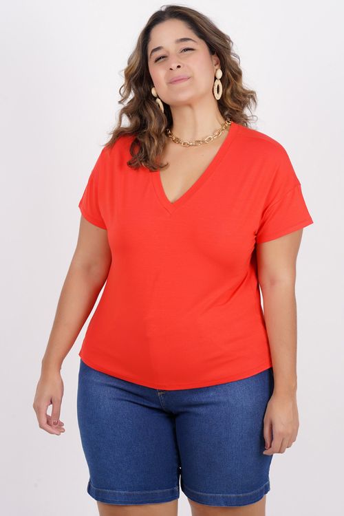 Blusa de malha decote v plus size rosa