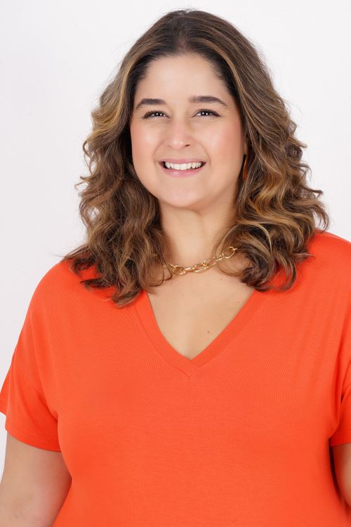 Blusa de malha decote v plus size laranja