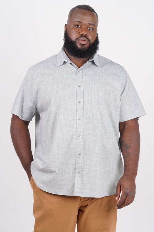 Camisa chambray fio tinto manga curta plus size azul marinho