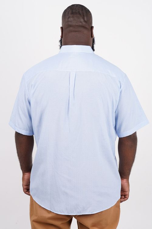 Camisa manga curta tricoline listrado fio tinto plus size azul