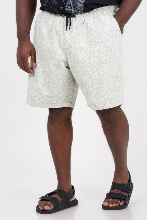 Bermuda de sarja estampada plus size bege
