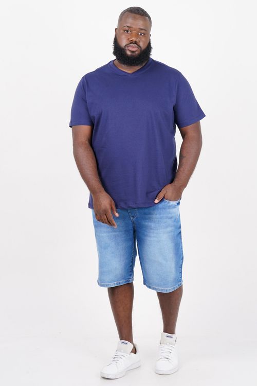 Bermuda jeans com cós elástico plus size jeans blue