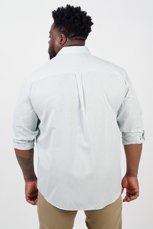 Camisa de tricoline listrada manga longa plus size verde