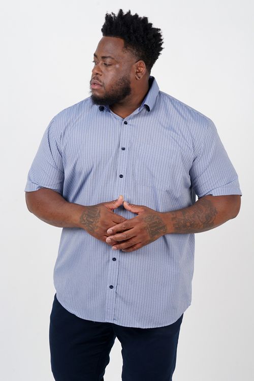 Camisa manga curta tricoline xadrez plus size azul marinho