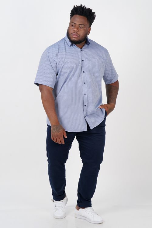 Camisa manga curta tricoline xadrez plus size azul marinho