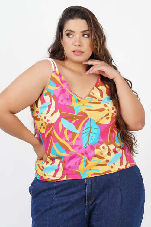 Regata estampada com alça de corda plus size rosa