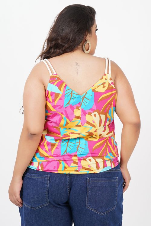 Regata estampada com alça de corda plus size rosa