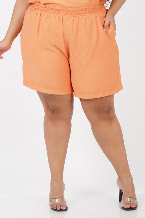 Short cós com elástico plus size laranja