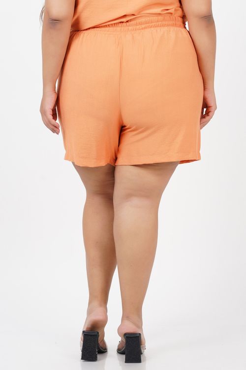 Short cós com elástico plus size laranja