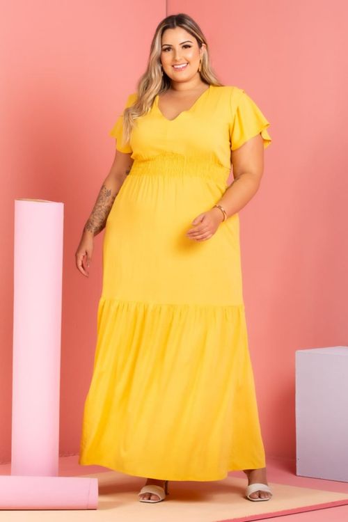 Vestido Longo Vitória Amarelo Plus Size