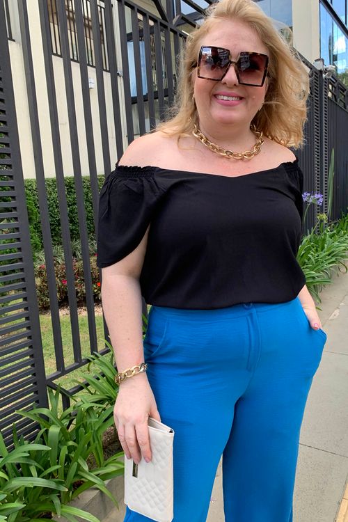Blusa viscose manga curta plus size preto