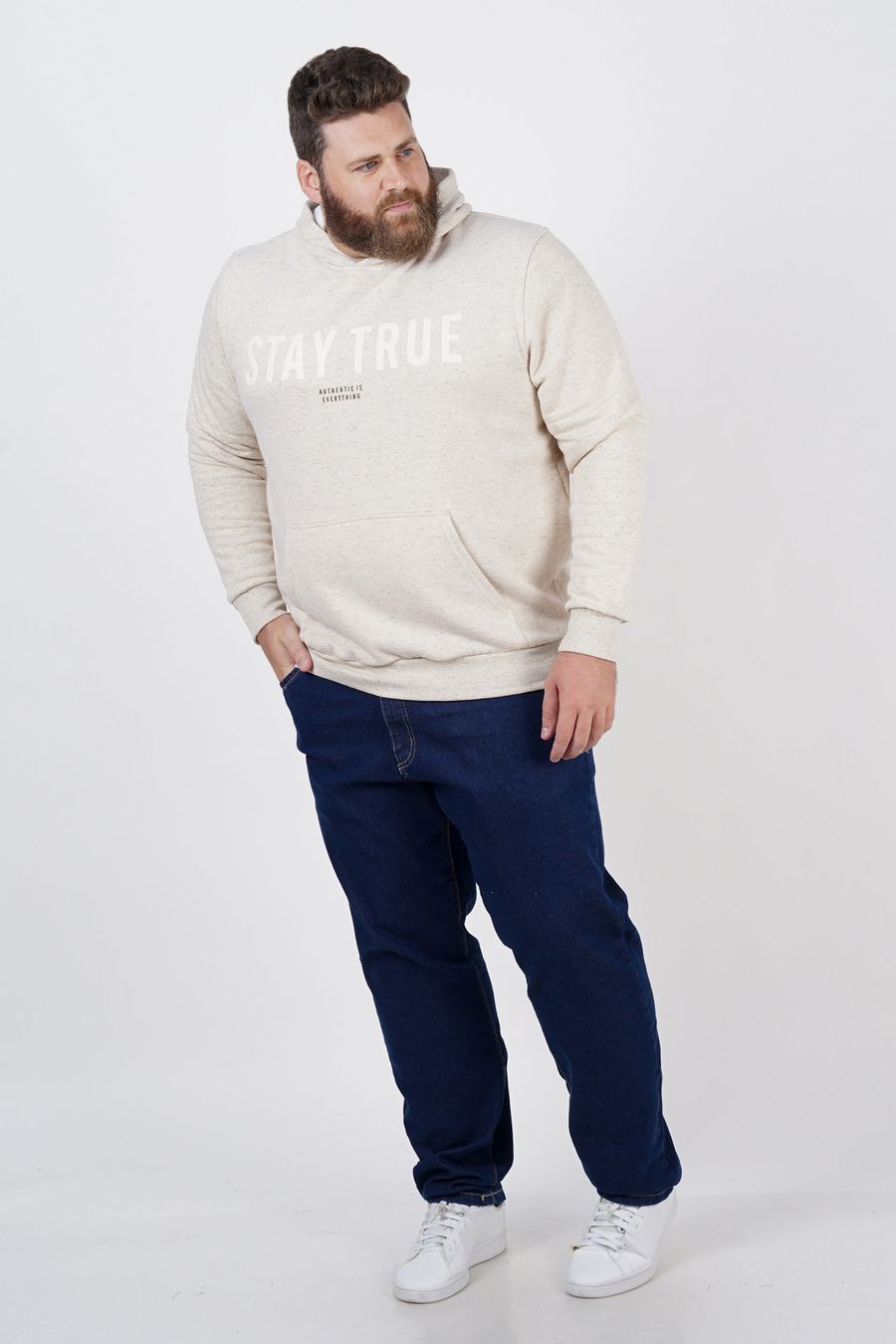 Blusão de moletom fechado plus size bege