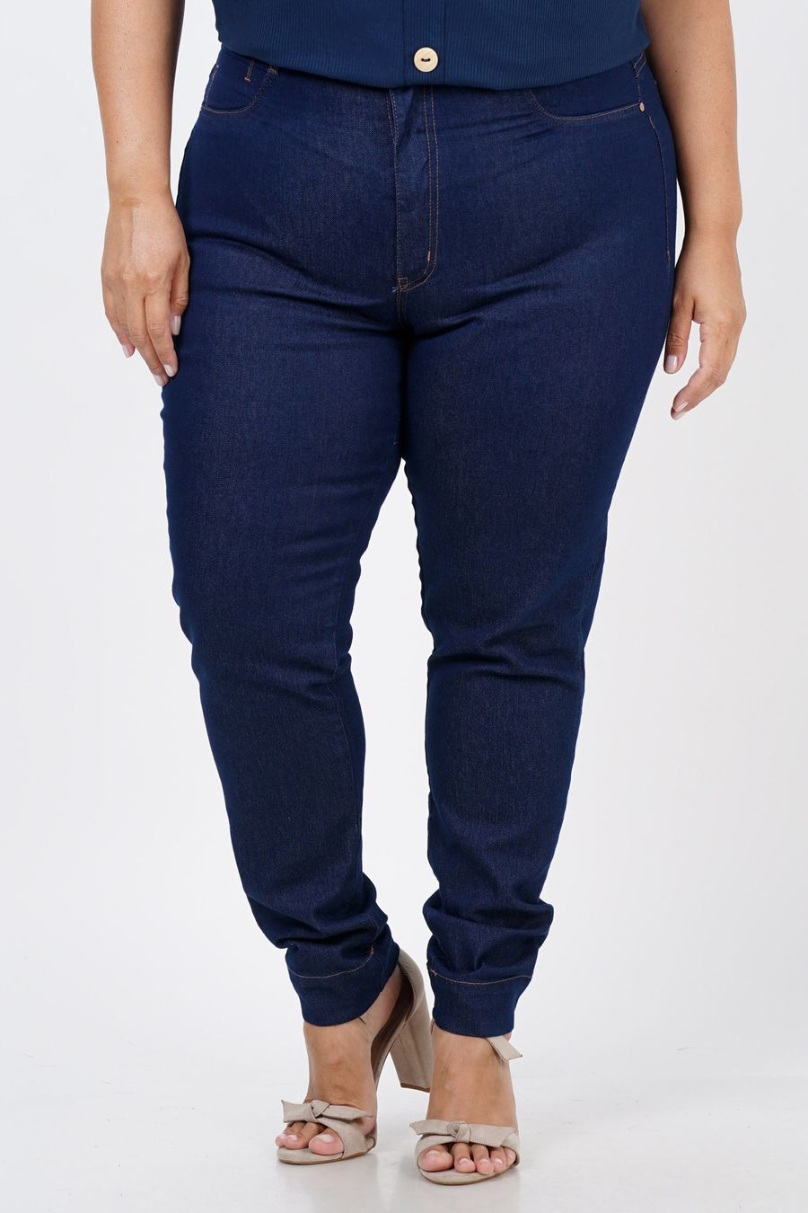 Calça skinny jeans barra larga plus size jeans blue