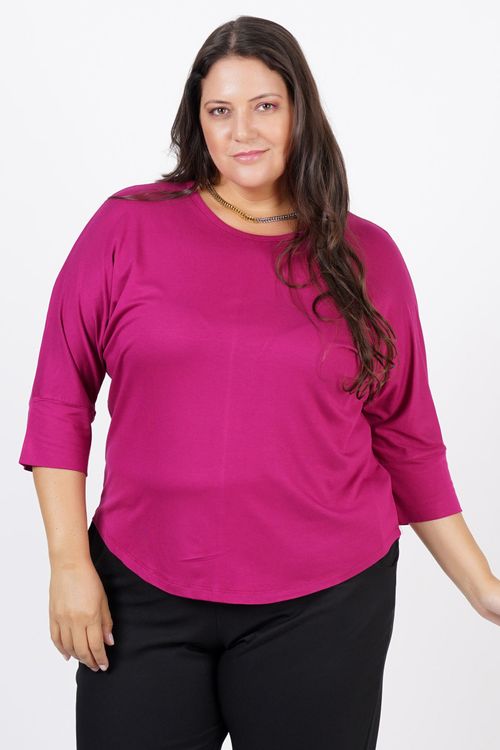 Blusa de malha lisa com manga plus size roxa