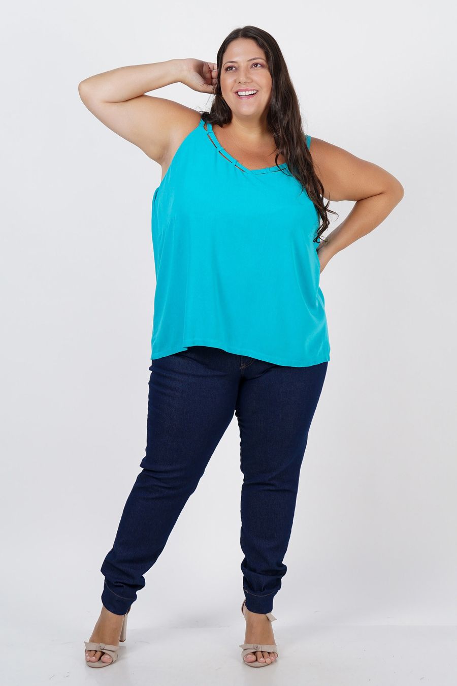 Regata de viscose plus size azul