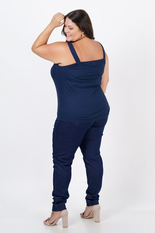 Regata canelada com botões plus size azul marinho