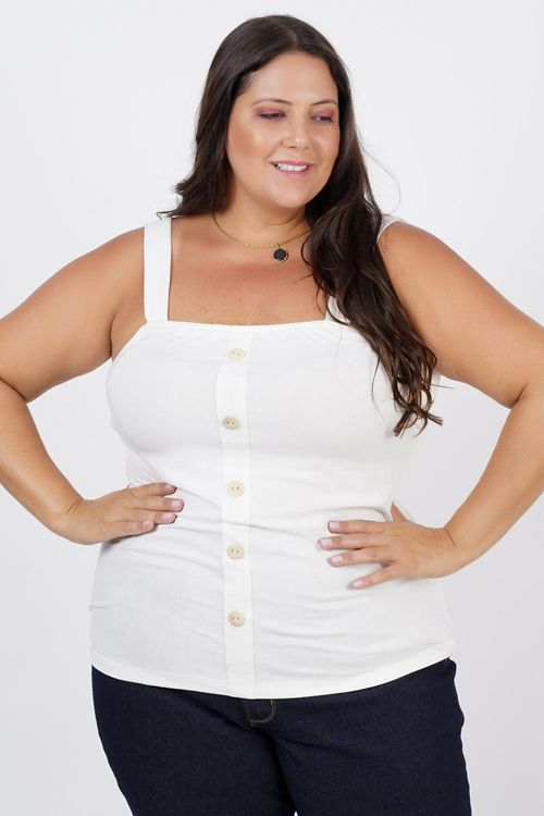 Regata canelada com botões plus size off white