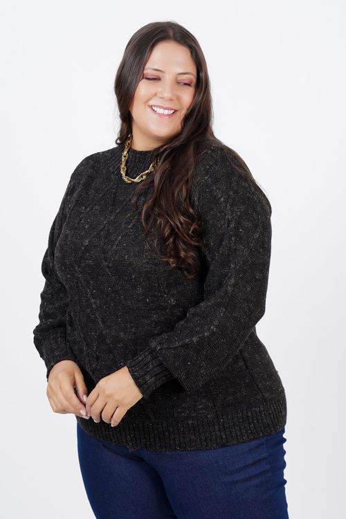 blusa tricot tranças plus size preto