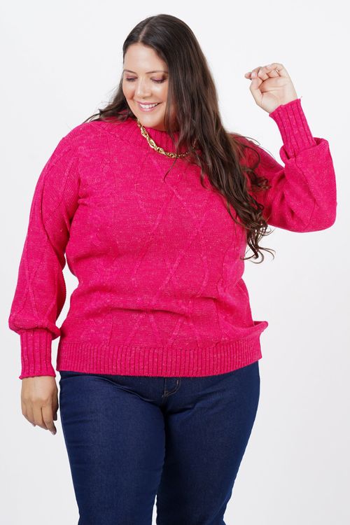 blusa tricot tranças plus size rosa