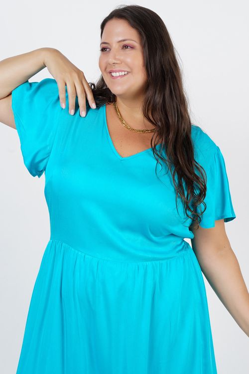Vestido longo liso plus size azul