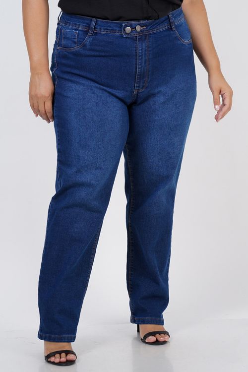 Calça reta jeans com dois botões plus size jeans blue