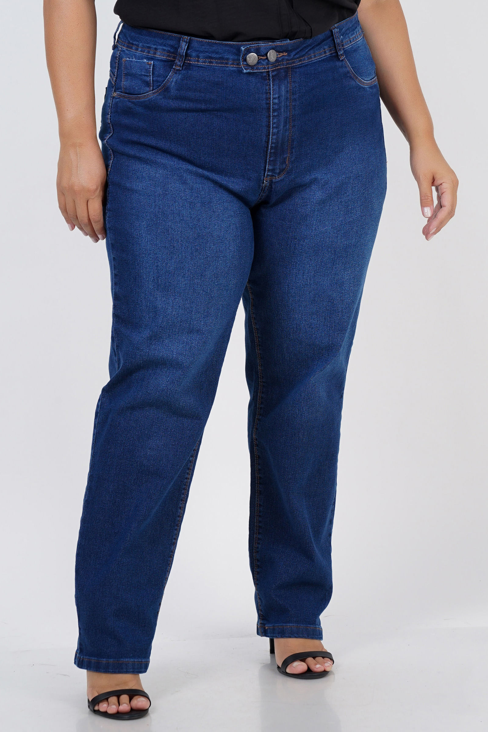 Calça reta jeans com dois botões plus size jeans blue - Kauê Plus Size