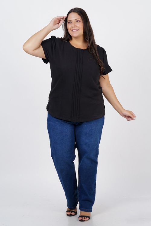 Calça reta jeans com dois botões plus size jeans blue