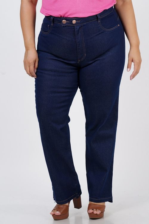 Calça reta jeans cós transpassado plus size jeans blue