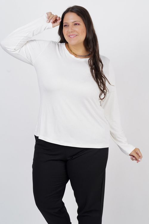 Blusa manga longa básica plus off white