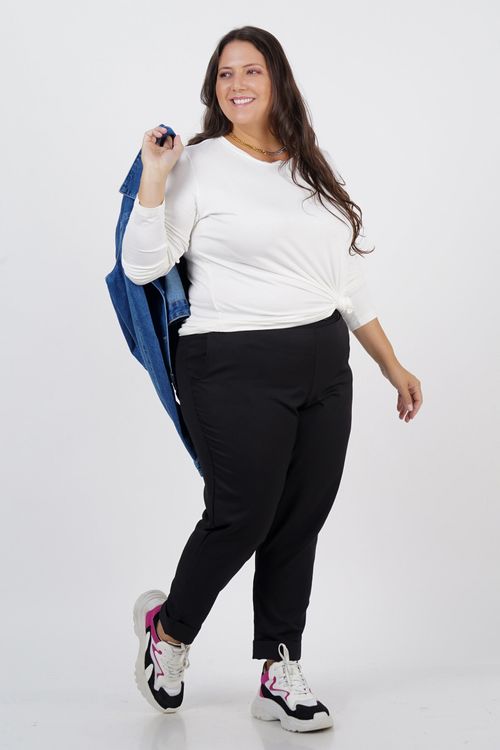 Blusa manga longa básica plus off white