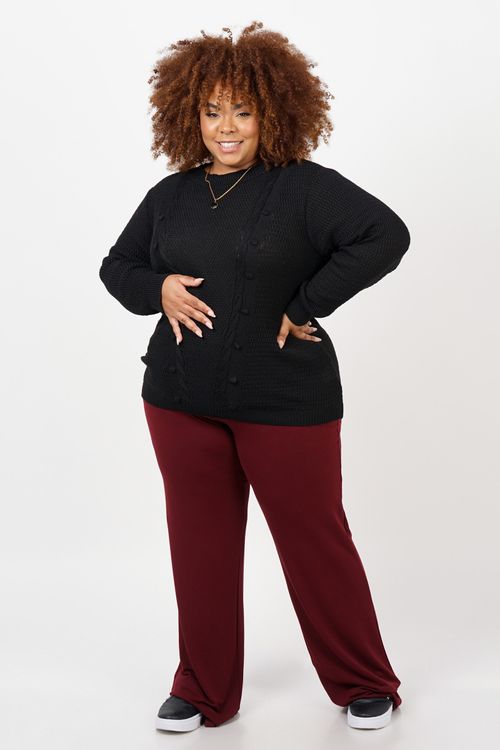 Blusa tricot detalhe  bolinhas plus size preto