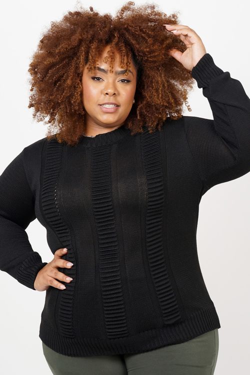 Blusa tricot pontos diferenciados plus size preto