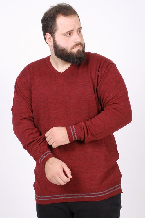 Blusa suéter  de tricô gola v plus size vinho