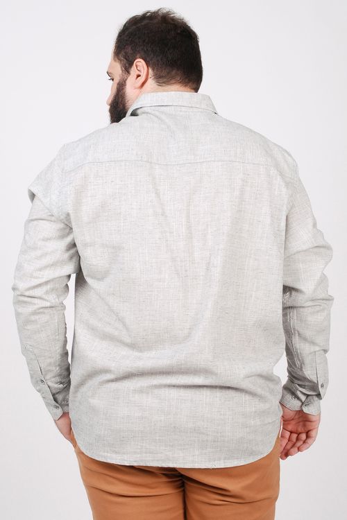 Camisa manga longa chambray plus size cinza chumbo