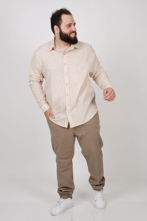 Camisa manga longa chambray plus size kaki